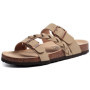 Evshine Summer Fashion Cork Slippers For Women Comfort Arch Support Outdoor Leather Sandals Unisex New Double Buckle Flat Slides