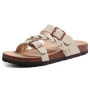 Evshine Summer Fashion Cork Slippers For Women Comfort Arch Support Outdoor Leather Sandals Unisex New Double Buckle Flat Slides