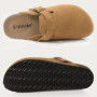 Shevalues Women Cow Suede Clogs With Adjustable Buckle Cork Leather Mules Comfortable Slip on Women Slippers Outdoor Cork Clogs
