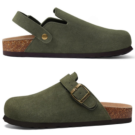 Kidmi New Cow Suede Women's Potato Shoes With Adjustable Strap Cork Insole Mules Outdoor Unisex Clogs Slippers With Arch Support