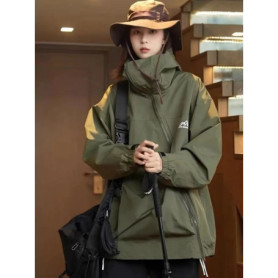 Outdoor Windbreaker Women Double Zipper Sweatshirt Hooded Jackets Waterproof Windproof Oversized Pockets Coat Sports Sportswear