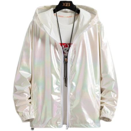 Women Basic Jackets Summer 2026 Colorful Reflective Oversize Thin Windbreaker Women Hooded Jackets Coat Zipper Woman veste femme