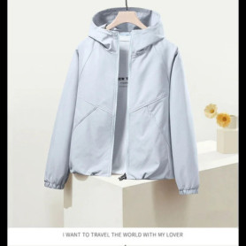 Women's Hooded Windbreaker Jacket Casual Loose Fit Short Coat