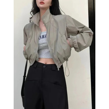 Autumn Vintage Women's Windbreaker Cropped Jackets Harajuku Oversized Streetwear Long Sleeve Casual Fashion Female Elegant Top