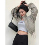 Autumn Vintage Women's Windbreaker Cropped Jackets Harajuku Oversized Streetwear Long Sleeve Casual Fashion Female Elegant Top