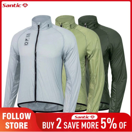 Santic Men's Cycling Windbreaker Summer UV Protection Bicycle Jackets Outdoor Windproof Reflective MTB/Road Riding Biker Jerseys