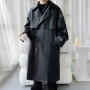 Autumn Men Long Black Pu Leather Jacket Men Oversized Cool Trench Coat Men Windbreaker Streetwear Double Breasted Luxury Clothes
