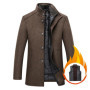 Winter Men's Wool Coat Solid Stand Collar Wool Overcoat Removable Liner Thicken Outerwear Men's Clothing Father Coats