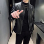 Classic Stand Collar White Leather Jackets Men Korean Designer Motorcycle PU Leather Coat Man Vintage Slim Fit Moto Biker Jacket