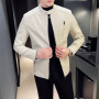 Classic Stand Collar White Leather Jackets Men Korean Designer Motorcycle PU Leather Coat Man Vintage Slim Fit Moto Biker Jacket