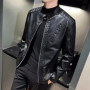 Classic Stand Collar White Leather Jackets Men Korean Designer Motorcycle PU Leather Coat Man Vintage Slim Fit Moto Biker Jacket