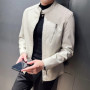 Classic Stand Collar White Leather Jackets Men Korean Designer Motorcycle PU Leather Coat Man Vintage Slim Fit Moto Biker Jacket