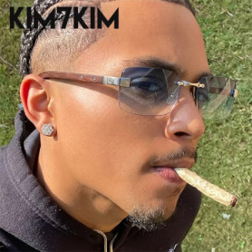 Vintage Rimless Rectangle Sunglasses Men 2026 Luxury Brand Designer Square Small Frame Sun Glasses Hip Hop Y2K Fashion Eyewear