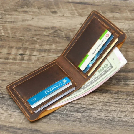 Men's Crazy Horse Leather Wallet, Genuine Leather Wallet, Card Bag, Simple Retro European and American Style, Mens Purse