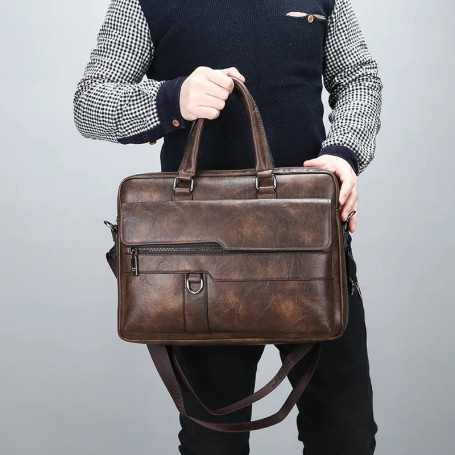Men Oil Waxy Leather Antique Design Black Business Briefcase 16" Laptop Document Case Attache Messenger Bag Tote Portfolio