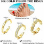 3PCS Filled Toe Rings Set for Women 14K Gold Plating Adjustable Simple CZ Flower Ring Summer Beach Jewelry