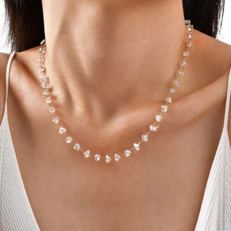 Irregular Transparent Crystal Bead Necklace for Women,Stainless Steel Bead Chain Necklaces,Exquisite Hand Jewelry Gift