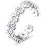 Fansilver S925 Sterling Silver Toe Rings for Women Adjustable White Gold Plated Flower Summer Beach Open Toe Rings Foot Jewelry