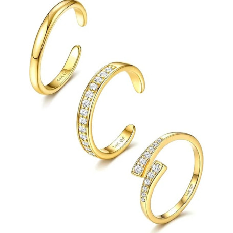 3Pcs Gold Plated Shiny CZ Toe Ring For Women Girls Classic Adjustable Fashion Summer Beach Foot Ring Vacation Jewelry Gifts