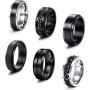 Bobisty 6Pcs Black Spinner Rings for Men Women Stainless Steel Fidget Anxiety Stress Relieving Ring Set Wedding Rings Size7-13