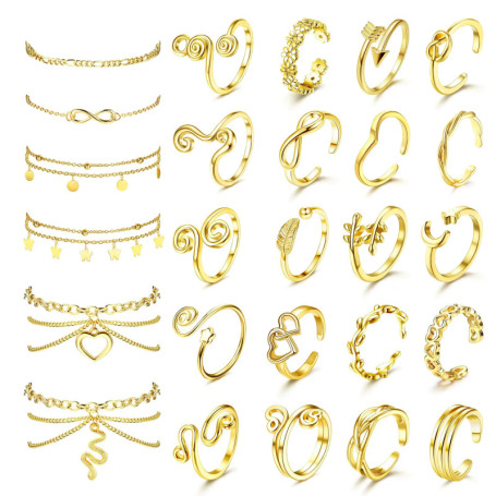 Bobisty Toe Rings Ankle Bracelets for Women Gold Plated Anklet Toe Rings Open Tail Ring Adjustable Beach Foot Jewelry for Summer
