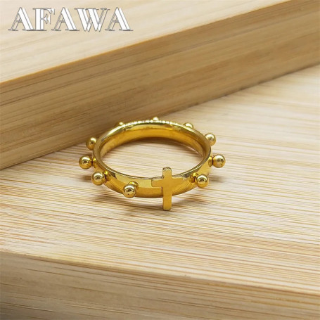Christian Jesus Cross Ring for Women Men Stainless Steel Gold Color Lord Catholic Rosary Finger Rings Jewelry anillo RRR41S02