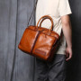 Retro Leather Men's Briefcase Top Layer Leather Handbag Casual Shoulder Messenger Bag Business Laptop Bag Trendy Men's Bag NZPJ