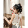Sexy Lace Tank Top Bow Tied Crop Top Women Backless Hollow Out Sleeveless Shirt Korean Fashion 2024 New