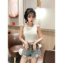 Sexy Lace Tank Top Bow Tied Crop Top Women Backless Hollow Out Sleeveless Shirt Korean Fashion 2024 New