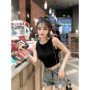Sexy Lace Tank Top Bow Tied Crop Top Women Backless Hollow Out Sleeveless Shirt Korean Fashion 2024 New