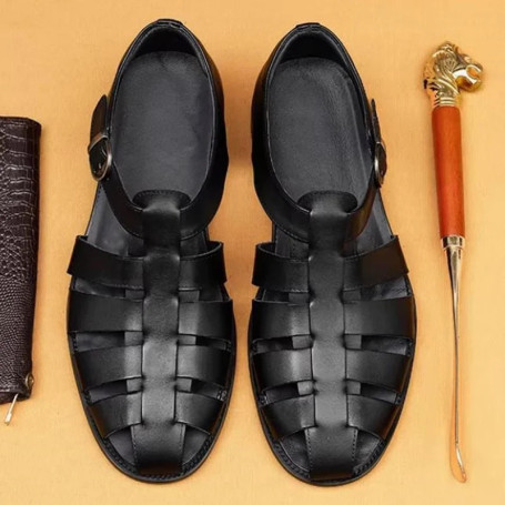 Elegant Genuine Leather Men Sandals Luxury Business Casual Shoes Men Non-slip Work Shoes Platform Gladiator Sandalias Size 46