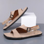Designer Men Sandal Simple Casual Leather Solid Color Summer Outdoor Shoe Comfy Casual Open Toe Sandals Soft Beach Flat