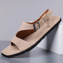 Designer Men Sandal Simple Casual Leather Solid Color Summer Outdoor Shoe Comfy Casual Open Toe Sandals Soft Beach Flat