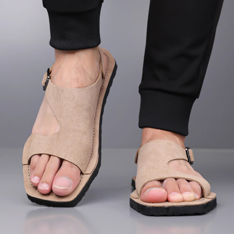 Designer Men Sandal Simple Casual Leather Solid Color Summer Outdoor Shoe Comfy Casual Open Toe Sandals Soft Beach Flat
