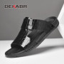 DEKABR Men's Slippers Summer Cow Leather Quality Embossed Plaid Crocodile Pattern Non-Slip Casual Classical Sandals