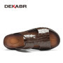 DEKABR Men's Slippers Summer Cow Leather Quality Embossed Plaid Crocodile Pattern Non-Slip Casual Classical Sandals