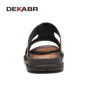 DEKABR Men's Slippers Summer Cow Leather Quality Embossed Plaid Crocodile Pattern Non-Slip Casual Classical Sandals