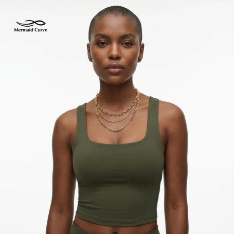 Premium Square Neck Crop Tank Top Women Built-in Bra Pads Yoga Gym Vest Soft Seamless Camisole Fitness Workout Athleisure Wear