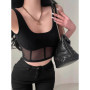 Women Corset Tank Top With Mesh Detail Mesh Panels Fitted Crop Top