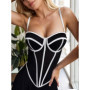 Sexy Ladies Mesh Irregular Corset Multi Colors Unique Contrasting Lines Women Chic Party Daily Blackless Cropped Top Tank Top