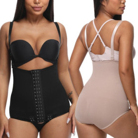 Aishang Women Seamless Shapewear Bodysuit Tummy Control Waist Trainer Front Hook Body Shaper Adjustable Strap Corset
