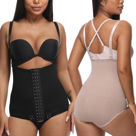 Aishang Women Seamless Shapewear Bodysuit Tummy Control Waist Trainer Front Hook Body Shaper Adjustable Strap Corset