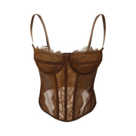 Elegant Hollow Lace Camisole Transparent Slim fit Crop Tops Tanks Sleeveless Lace Corset Ladies