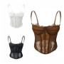 Elegant Hollow Lace Camisole Transparent Slim fit Crop Tops Tanks Sleeveless Lace Corset Ladies