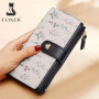 FOXER Elegant Women's Long Wallet, PU Floral Printed Purse with Snap Closure, Large Capacity Card Holder with Zipper Coin Wallet