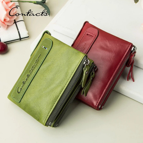 CONTACT'S Genuine Leather Wallets for Women Vintage Bifold Fashion Business Purse Card Holder Coin Purse Money Clip Men Wallets
