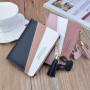 Women Wallet Patchwork Design Small Zipper Coin Purse Tassel Decoration Money Bag Simple Card Holder Contrast Color PU Leather