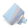 Women Wallet Patchwork Design Small Zipper Coin Purse Tassel Decoration Money Bag Simple Card Holder Contrast Color PU Leather