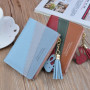 Women Wallet Patchwork Design Small Zipper Coin Purse Tassel Decoration Money Bag Simple Card Holder Contrast Color PU Leather