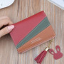 Women Wallet Patchwork Design Small Zipper Coin Purse Tassel Decoration Money Bag Simple Card Holder Contrast Color PU Leather